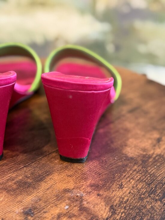 Jeffrey Campbell for Anthropologie - Green & Fuchsia Pink Wedge Heels - Size 9 - Picture 5 of 6